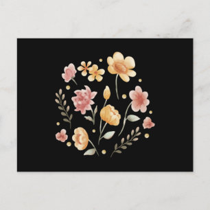 Blütige Blume und Blätter Aquarell Postkarte