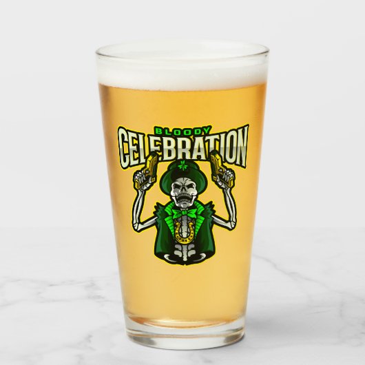 Blutiger Feier-Skelett-Kobold Bierglas Glas (Vorne (Gefüllt))
