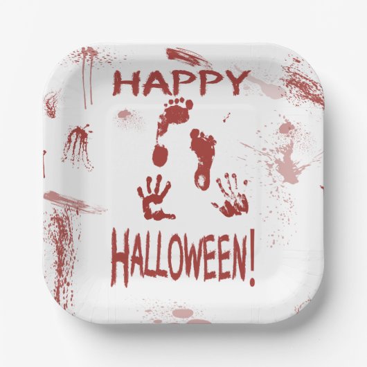 Blutiger Handabdruck Frohes Halloween Pappteller (Vorderseite)