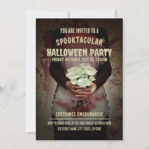 Blutiges Dienstmädchenkostüm. Halloween-Party Einladung