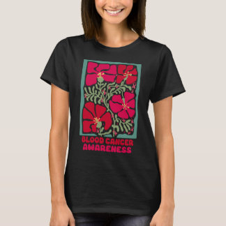 Blutkrebs-Bewusstsein Boho Rote Blume T-Shirt