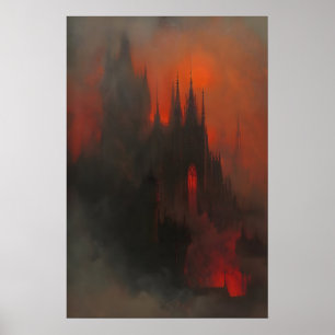 Blutmond-Dracula-Dunkle-Gotische-Burg-Kunstprint Poster