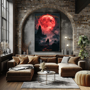 Blutmond-Friedhof Halloween mit dunkler Kutte Poster