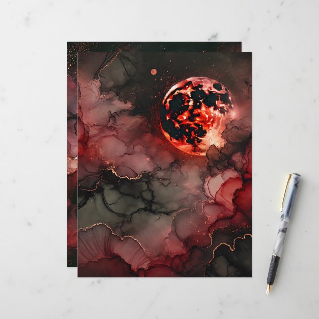 Blutmond Glow Halloween Alkohol Tinte Scrapbook (Vorderseite/Rückseite Beispiel)