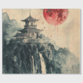 Blutmond-Pagode Tuschwaschung Geschenkpapier (Flach)