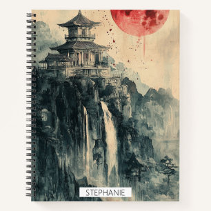 Blutmond-Pagode Tuschwaschung Notizblock