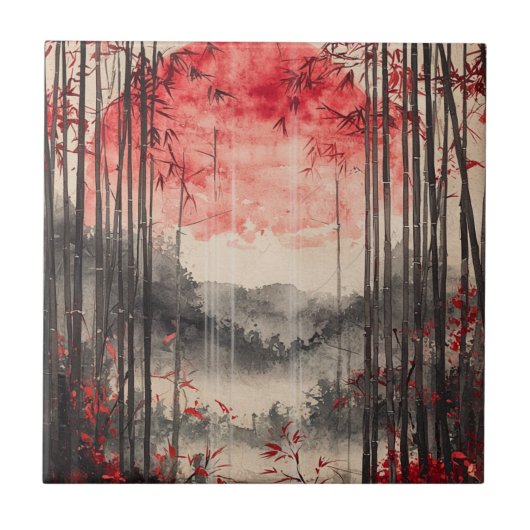 Blutmond Sakura-Tuschewaschung (1) Fliese (Vorderseite)