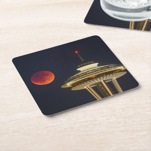 Blutmond | Seattle Space Needle Rechteckiger Pappuntersetzer (angewinkelt)