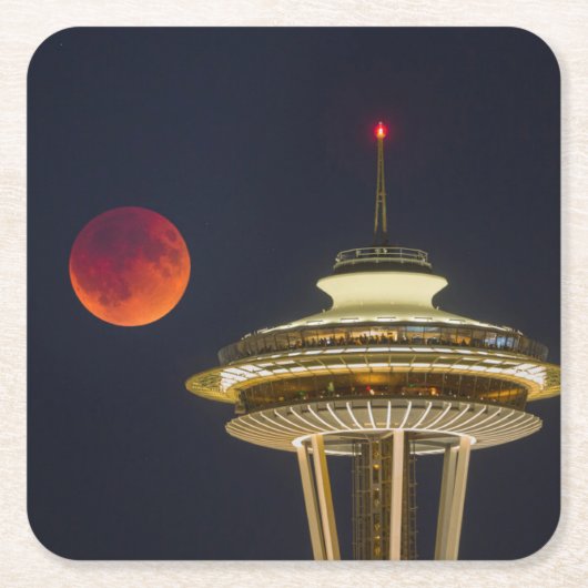Blutmond | Seattle Space Needle Rechteckiger Pappuntersetzer (Vorderseite)