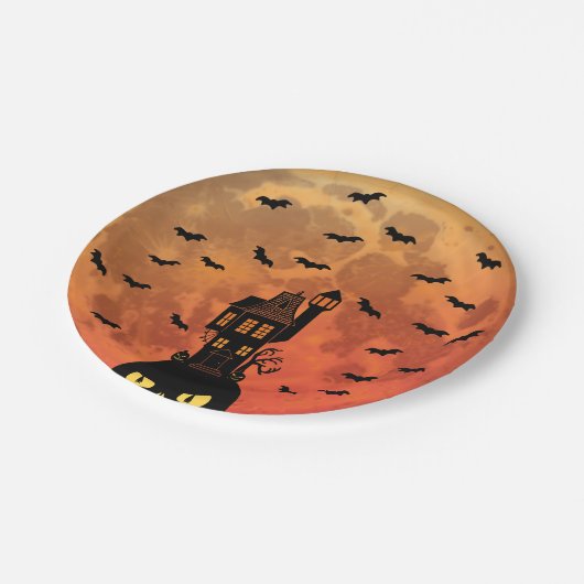 Blutmond-Spuk Hausplatte Pappteller (Schrägansicht)