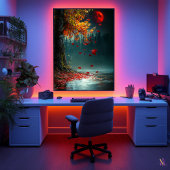 Blutmond über dem Herbstsee - Mystischer Fall Poster