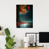 Blutmond über dem Herbstsee - Mystischer Fall Poster (Heimbüro)