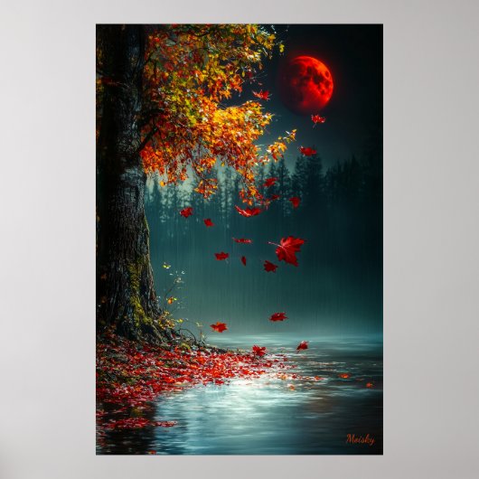 Blutmond über dem Herbstsee - Mystischer Fall Poster (Vorne)