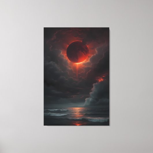 Blutmond über der stürmischen See Leinwanddruck (Vorderseite)