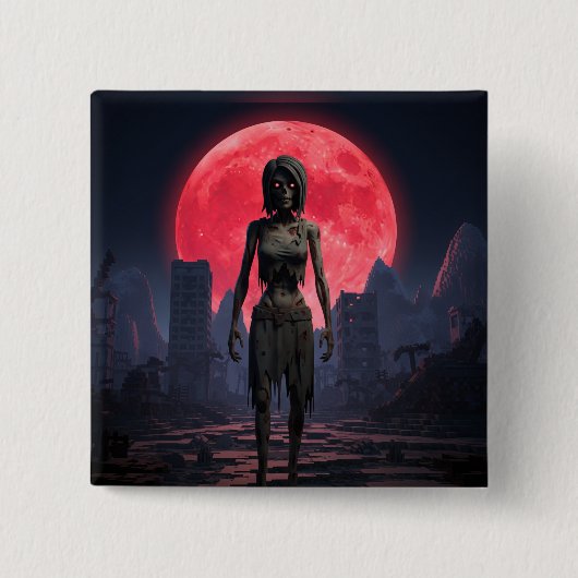 Blutmond Weibliche Zombie Button (Vorderseite)