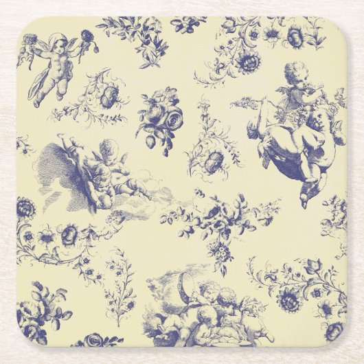 Blutoile French Country Cherub Muster Rechteckiger Pappuntersetzer (Vorderseite)