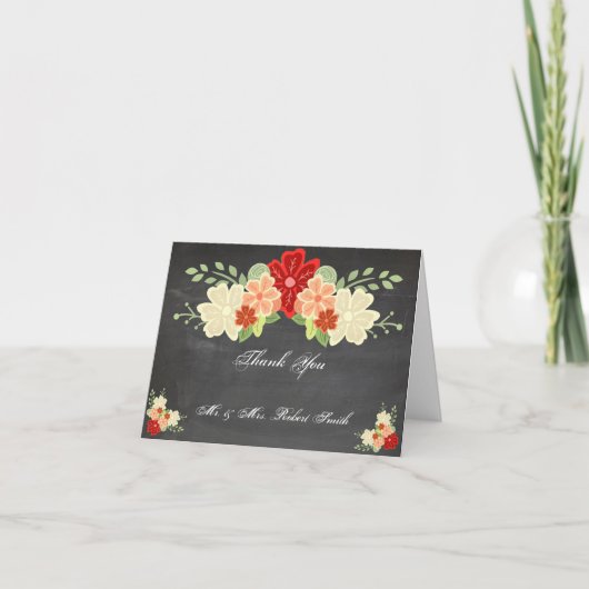 Blutorange-Blumen-Tafel-Hochzeit danken Ihnen Dankeskarte (Vorderseite)