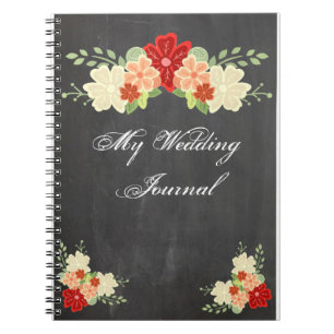 Blutorange-Blumen-Tafel-Hochzeits-Zeitschrift Notizblock