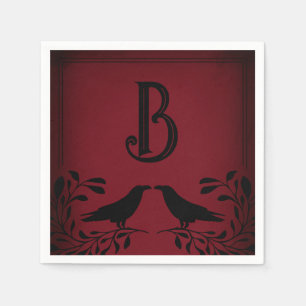 Blutrot schwarzes Raben-Monogramm-Goth-Hochzeit Serviette