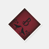 Blutrot schwarzes Raben-Monogramm-Goth-Hochzeit Serviette (Ecke)