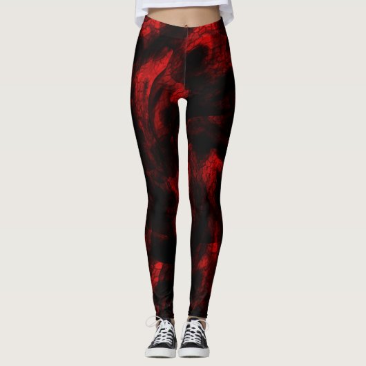 Blutrote Drache-Skalen auf Schwarzem Leggings (Vorderseite)