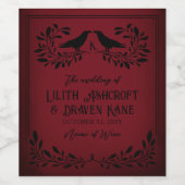 Blutrote schwarze Raben-Monogramm-Goth-Hochzeit Weinetikett (Einzelnes Label)