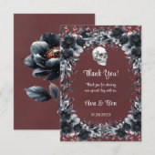 Blutroter Gothic Black Floral Skull Hochzeit Dankeskarte (Vorne/Hinten)