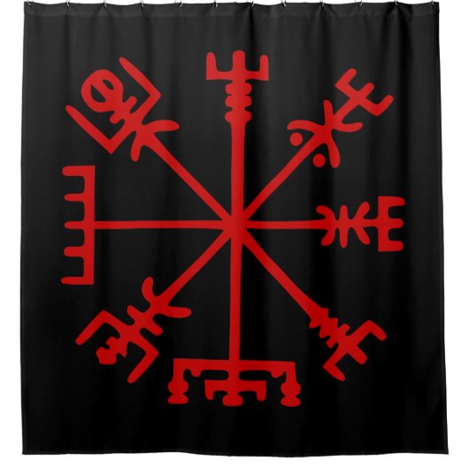 Blutrotes Vegvísir (Viking-Kompass) Duschvorhang (Vorderseite)