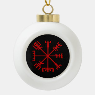 Blutrotes Vegvísir (Viking-Kompass) Keramik Kugel-Ornament