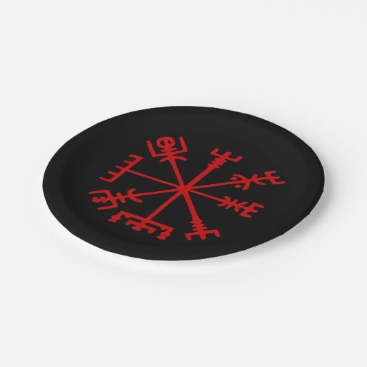 Blutrotes Vegvísir (Viking-Kompass) Pappteller (Schrägansicht)
