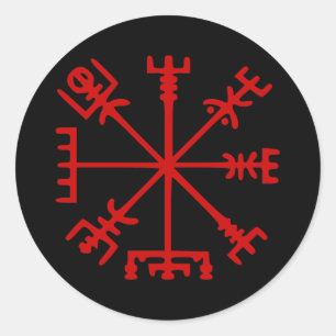 Blutrotes Vegvísir (Viking-Kompass) Runder Aufkleber