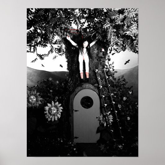 Bluttee und rote String-Puppe im Baumdruck Poster (Vorne)