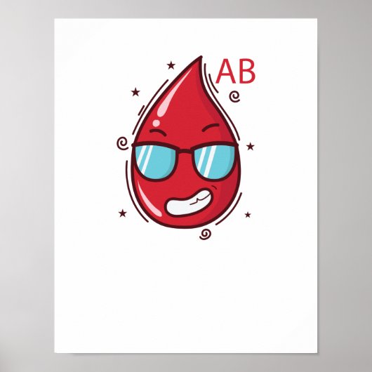 Bluttropfen mit Sonnenbrille Blutgruppe AB Poster (Vorne)