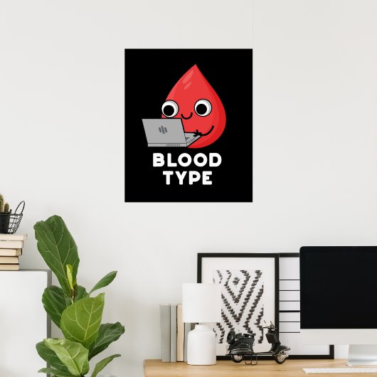 Bluttyp Funny Blood Drop Pun Dark BG Poster (Heimbüro)