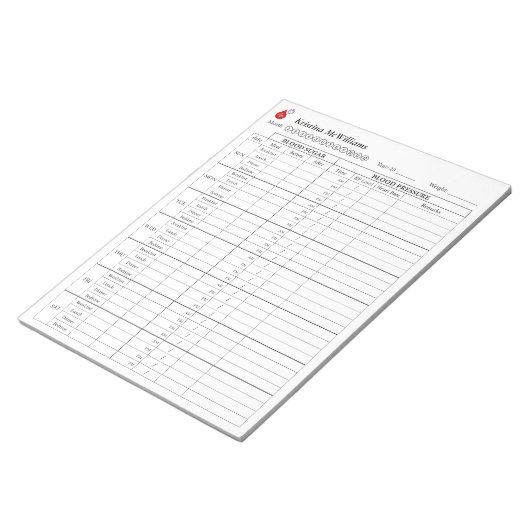 Blutzuckerkontrolle und Blutdrucküberwachung perso Notizblock (angewinkelt)