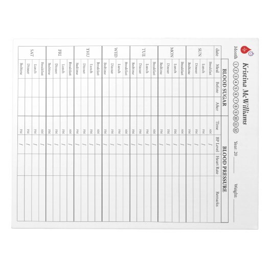 Blutzuckerkontrolle und Blutdrucküberwachung perso Notizblock (Vorderseite)