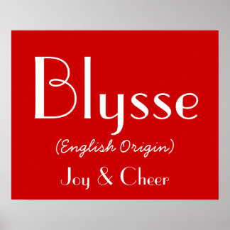 Blysse English Origin with Bedeutung in Red I Poster