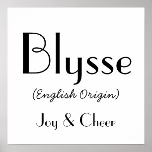 Blysse English Origin with Bedeutung in White Poster