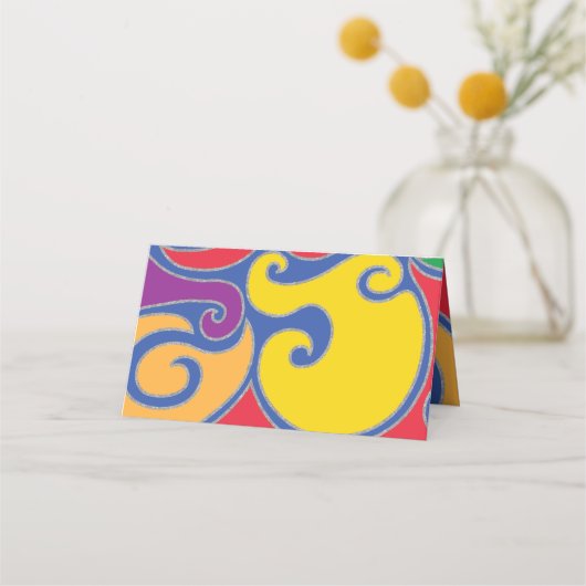 BM Bar an Bat Mitzvah Bunte Wirbel Platzkarten (Rückseite)