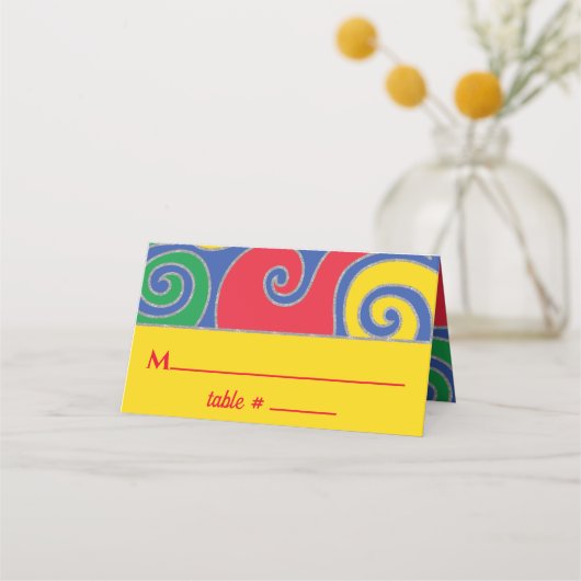 BM Bar an Bat Mitzvah Bunte Wirbel Platzkarten (Vorderseite)