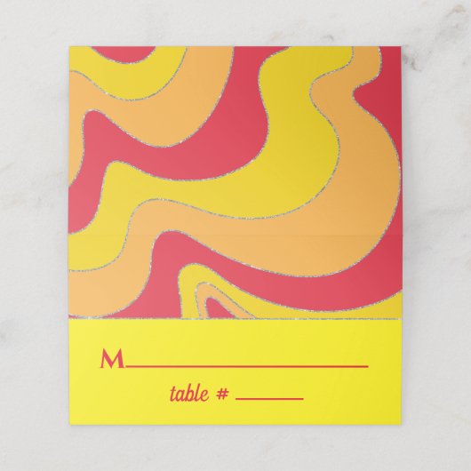 BM Bar an Bat Mitzvah Jazzy Wirbel Platzkarten (Außenseite Aufgefaltet)