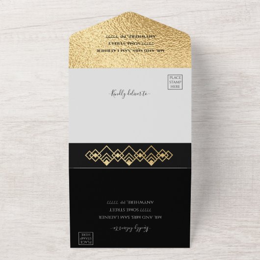 BM Bar Bat Mitzvah Art Deco All In One Einladung (Außenbereich)