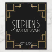 BM Bar Bat Mitzvah Black Art Deco Weinetikett (Einzelnes Label)