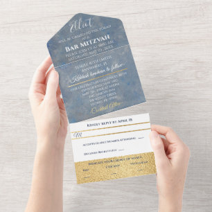 BM Bar Bat Mitzvah Blues Silvers All In One Einladung