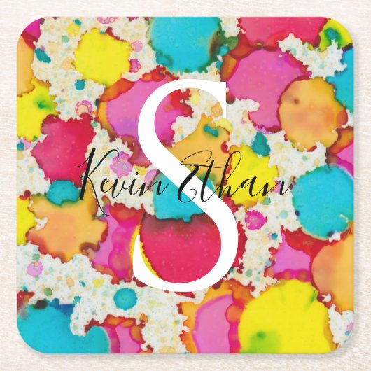 BM Bar Bat Mitzvah Confetti Square Paper Untersetz Rechteckiger Pappuntersetzer (Vorderseite)