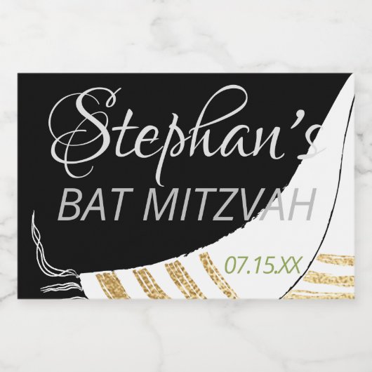 BM Bar Bat Mitzvah Elegant Tallit Mini Schaumweinetikett (Einzelnes Label)