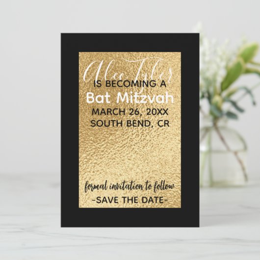 BM Bar Bat Mitzvah Elegantes Gold Save The Date (Stehend Vorderseite)