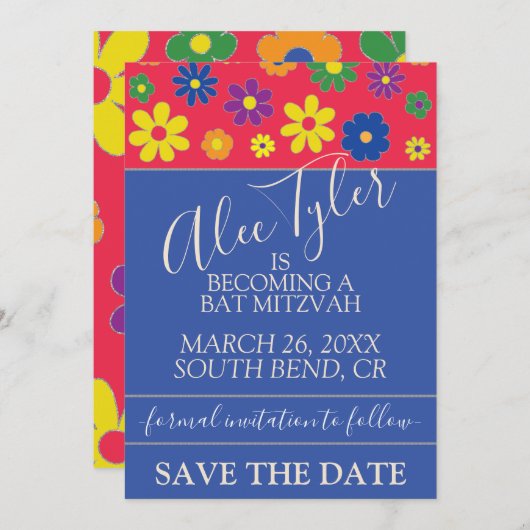 BM Bar Bat Mitzvah Flower Save the Date (Vorne/Hinten)