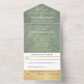 BM Bar Bat Mitzvah Grüntöne Silvers All In One Einladung (Innen Boden)