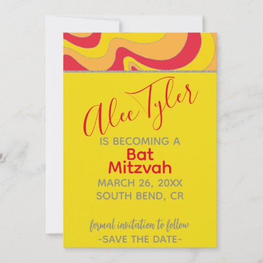 BM Bar Bat Mitzvah Silvery Waves Save The Date (Vorderseite)